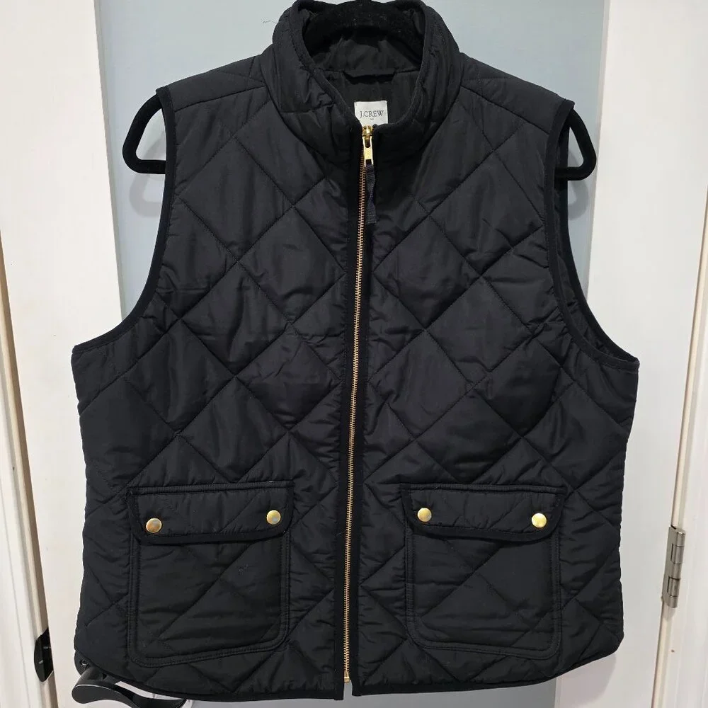 J.Crew Black Quilted Vest Women’s XL Zip Front Lightweight Outerwear - Picture 1 of 7